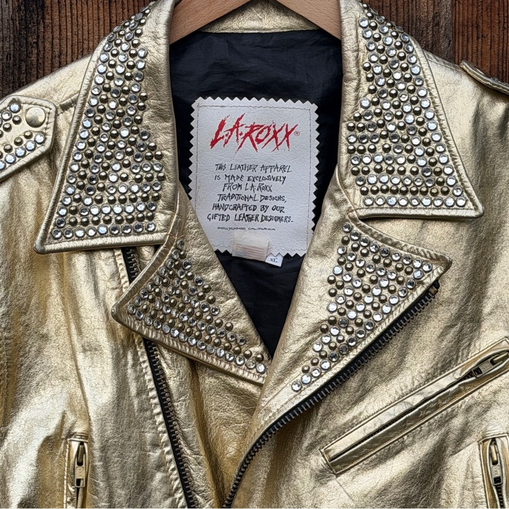 Vintage 80’s Metallic Gold Studded Leather Jacket  LA Roxx